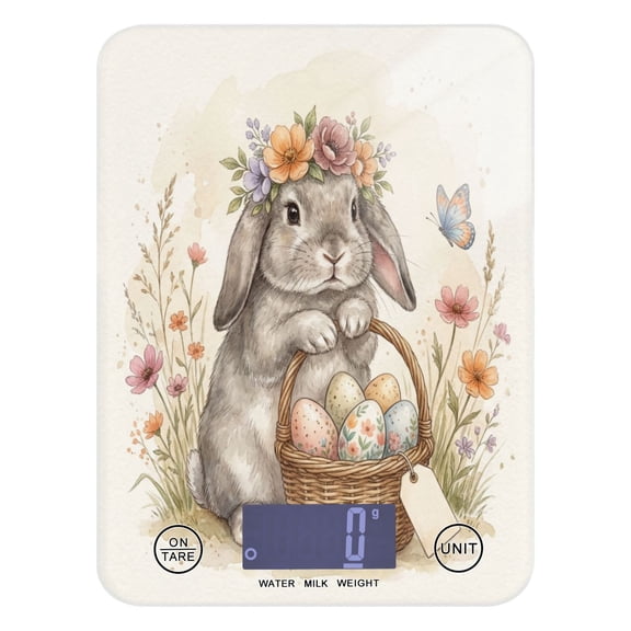 High Precision Digital Kitchen Scale Tempered Glass Food Scale Multifunction Scale Small Kitchen Appliances Gray Bunny Wearing Floral Crown