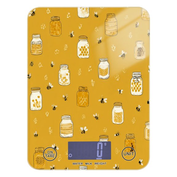 High Precision Digital Kitchen Scale Tempered Glass Food Scale Multifunction Scale Small Kitchen Appliances Honey Jars and Bees Pattern