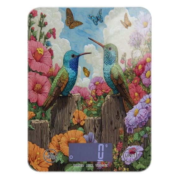 High Precision Digital Kitchen Scale Tempered Glass Food Scale Multifunction Scale Small Kitchen Appliances Hummingbirds and Flowers