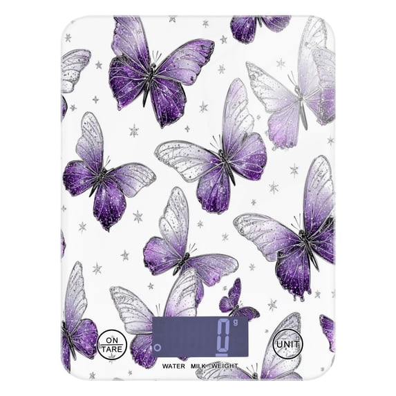 High Precision Digital Kitchen Scale Tempered Glass Food Scale Multifunction Scale Small Kitchen Appliances Lavender-colored Butterfly Pattern