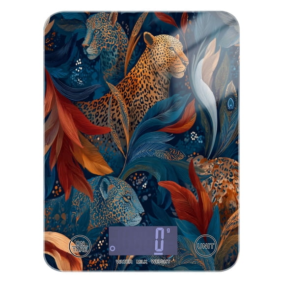 High Precision Digital Kitchen Scale Tempered Glass Food Scale Multifunction Scale Small Kitchen Appliances Leopard and Flying Feathers