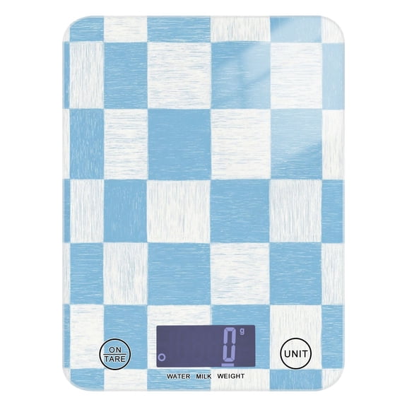 High Precision Digital Kitchen Scale Tempered Glass Food Scale Multifunction Scale Small Kitchen Appliances Light Blue and White Checkered