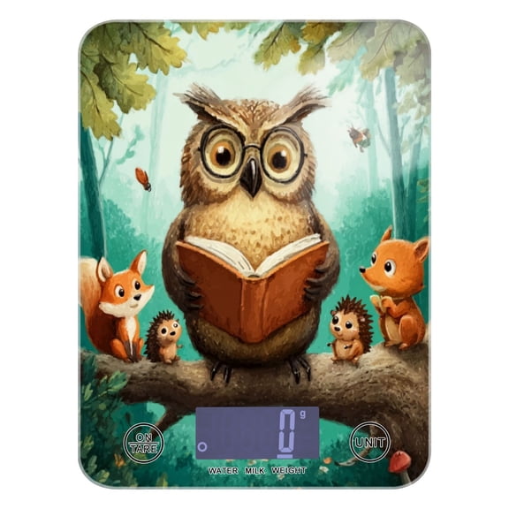 High Precision Digital Kitchen Scale Tempered Glass Food Scale Multifunction Scale Small Kitchen Appliances Owl Wearing Glasses