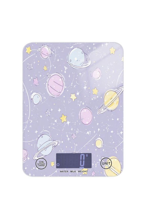 High Precision Digital Kitchen Scale Tempered Glass Food Scale Multifunction Scale Small Kitchen Appliances Pastel Purple Planets and Stars