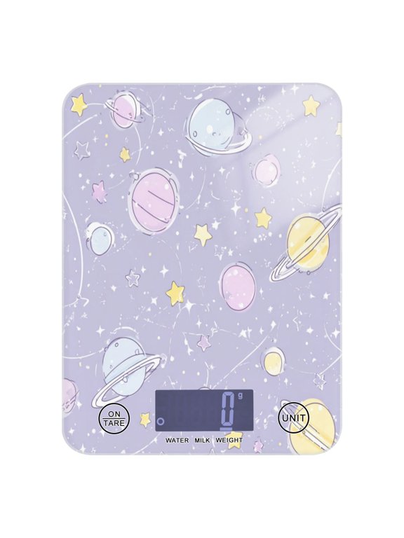 High Precision Digital Kitchen Scale Tempered Glass Food Scale Multifunction Scale Small Kitchen Appliances Pastel Purple Planets and Stars