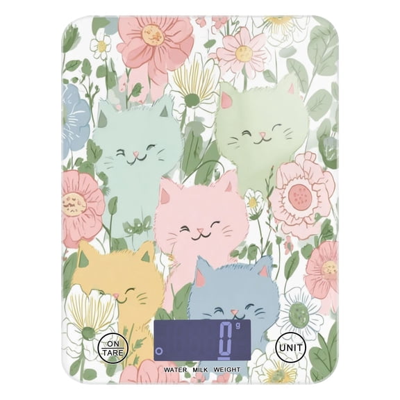 High Precision Digital Kitchen Scale Tempered Glass Food Scale Multifunction Scale Small Kitchen Appliances Pastel-colored Cats and Flowers