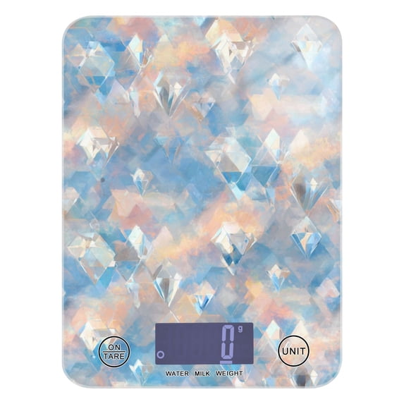 High Precision Digital Kitchen Scale Tempered Glass Food Scale Multifunction Scale Small Kitchen Appliances Peach and Blue Rhombus