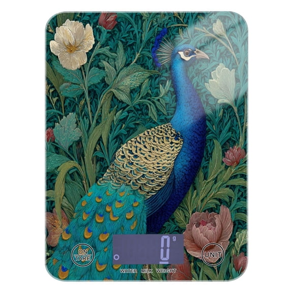 High Precision Digital Kitchen Scale Tempered Glass Food Scale Multifunction Scale Small Kitchen Appliances Peacock Illustration