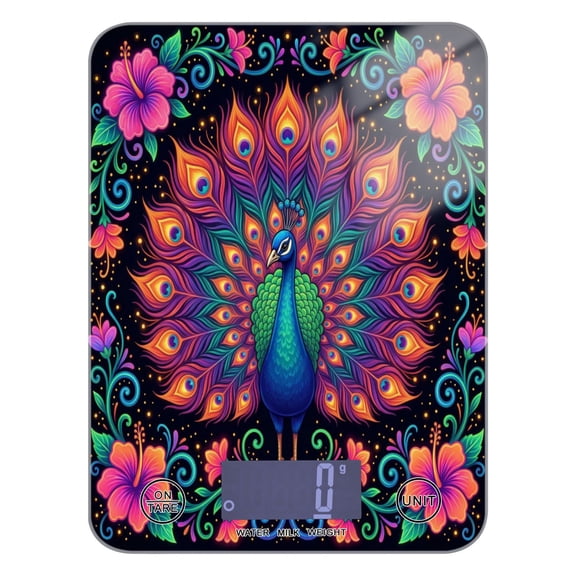 High Precision Digital Kitchen Scale Tempered Glass Food Scale Multifunction Scale Small Kitchen Appliances Peacock with Iridescent Tail