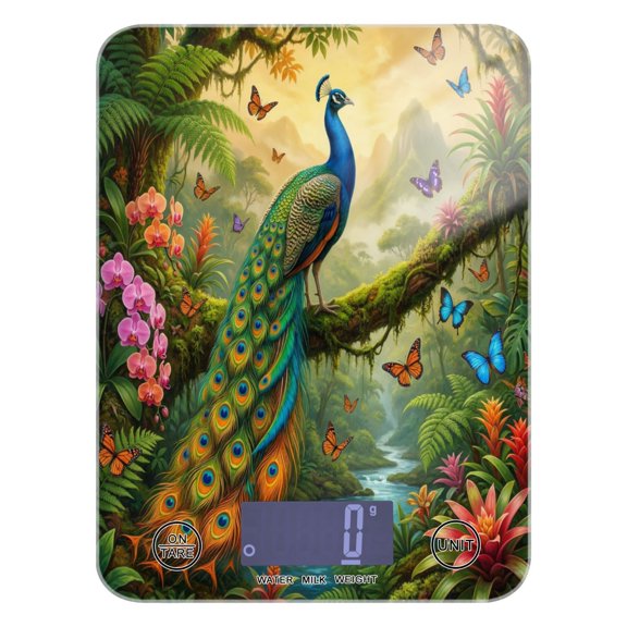 High Precision Digital Kitchen Scale Tempered Glass Food Scale Multifunction Scale Small Kitchen Appliances Peacocks in The Rainforest