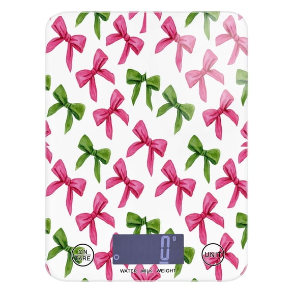 High Precision Digital Kitchen Scale Tempered Glass Food Scale Multifunction Scale Small Kitchen Appliances Pink Bows and Green Ribbons