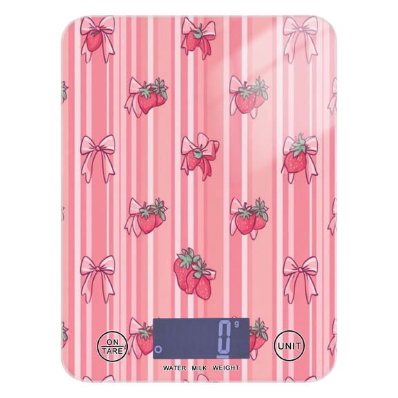 High Precision Digital Kitchen Scale Tempered Glass Food Scale Multifunction Scale Small Kitchen Appliances Pink Bows and Strawberries