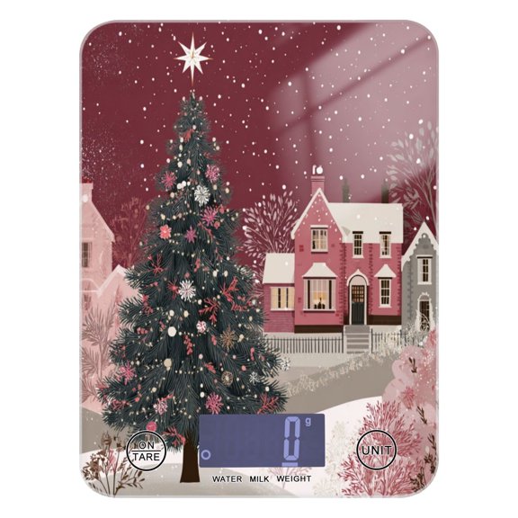 High Precision Digital Kitchen Scale Tempered Glass Food Scale Multifunction Scale Small Kitchen Appliances Pink Christmas Trees and Houses