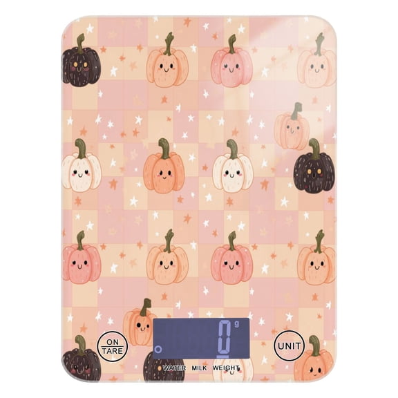 High Precision Digital Kitchen Scale Tempered Glass Food Scale Multifunction Scale Small Kitchen Appliances Pink and Peach Halloween Pattern