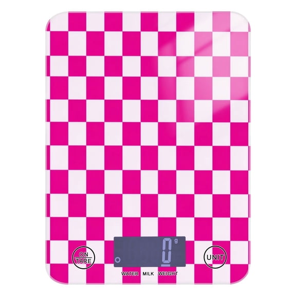 High Precision Digital Kitchen Scale Tempered Glass Food Scale Multifunction Scale Small Kitchen Appliances Pink and White Checkered