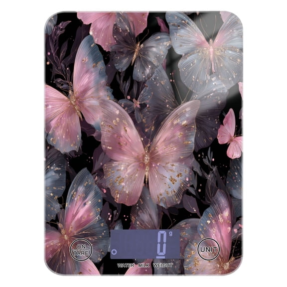 High Precision Digital Kitchen Scale Tempered Glass Food Scale Multifunction Scale Small Kitchen Appliances Pink with Gold Butterfly