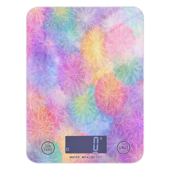 High Precision Digital Kitchen Scale Tempered Glass Food Scale Multifunction Scale Small Kitchen Appliances Rainbow Flower Pattern