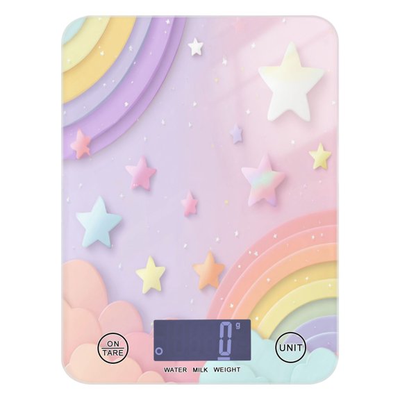 High Precision Digital Kitchen Scale Tempered Glass Food Scale Multifunction Scale Small Kitchen Appliances Rainbow Stars and Cloud Pattern
