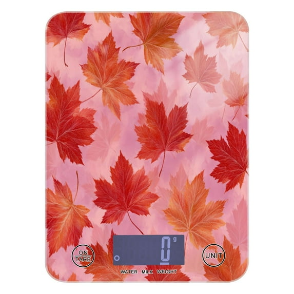 High Precision Digital Kitchen Scale Tempered Glass Food Scale Multifunction Scale Small Kitchen Appliances Red Maple Leaf Pattern