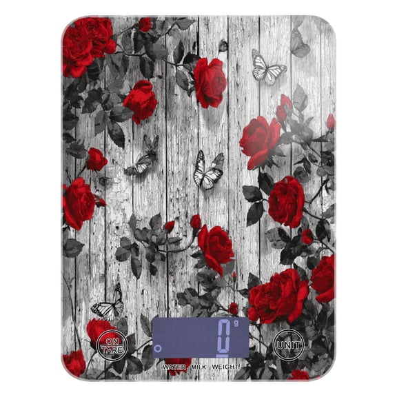 High Precision Digital Kitchen Scale Tempered Glass Food Scale Multifunction Scale Small Kitchen Appliances Red Roses and Butterflies