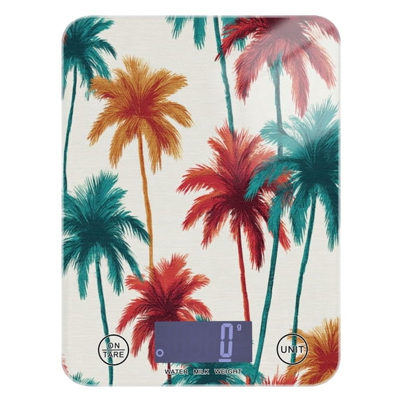 High Precision Digital Kitchen Scale Tempered Glass Food Scale Multifunction Scale Small Kitchen Appliances Red and Teal Palm Tree