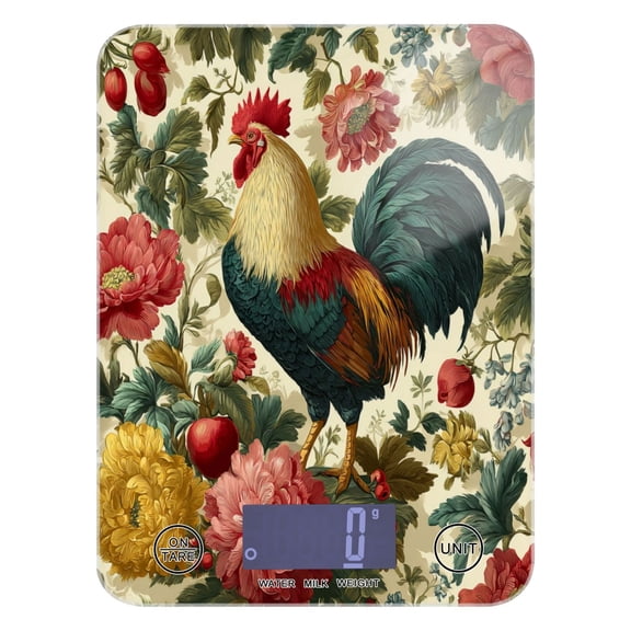 High Precision Digital Kitchen Scale Tempered Glass Food Scale Multifunction Scale Small Kitchen Appliances Rooster and Vintage Floral