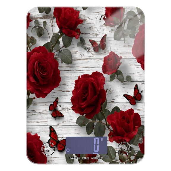 High Precision Digital Kitchen Scale Tempered Glass Food Scale Multifunction Scale Small Kitchen Appliances Roses and Butterflies Pattern
