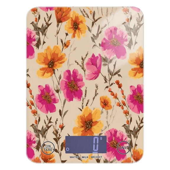 High Precision Digital Kitchen Scale Tempered Glass Food Scale Multifunction Scale Small Kitchen Appliances Rustic and Romantic Wildflowers