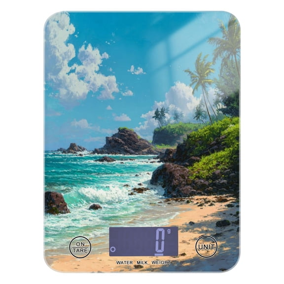 High Precision Digital Kitchen Scale Tempered Glass Food Scale Multifunction Scale Small Kitchen Appliances Serene Beach Scene