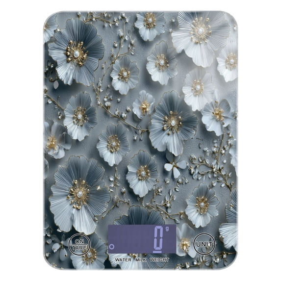 High Precision Digital Kitchen Scale Tempered Glass Food Scale Multifunction Scale Small Kitchen Appliances Silver Flowers Pattern