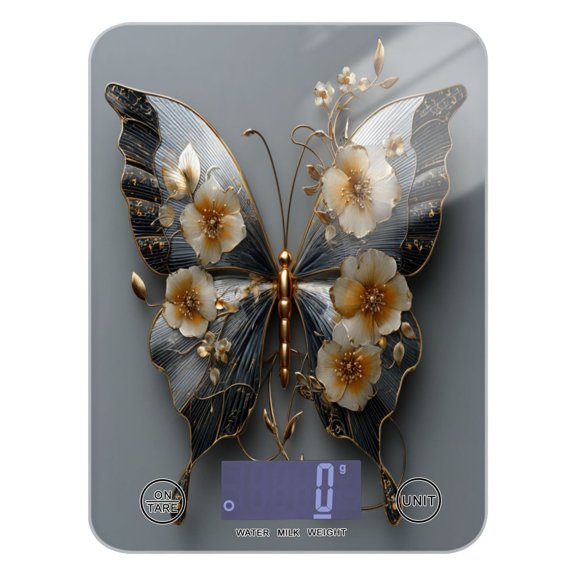 High Precision Digital Kitchen Scale Tempered Glass Food Scale Multifunction Scale Small Kitchen Appliances Silver and Black Butterfly