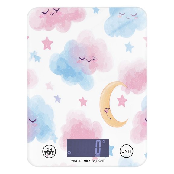 High Precision Digital Kitchen Scale Tempered Glass Food Scale Multifunction Scale Small Kitchen Appliances Smiling Moon and Colored Clouds