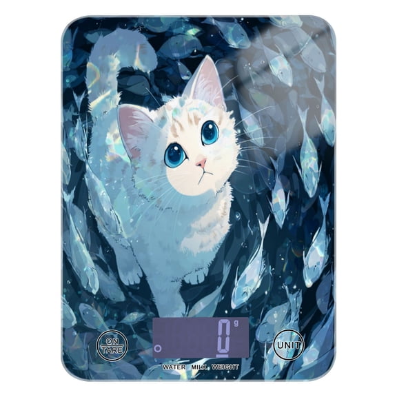 High Precision Digital Kitchen Scale Tempered Glass Food Scale Multifunction Scale Small Kitchen Appliances Swirl Fish and Cat