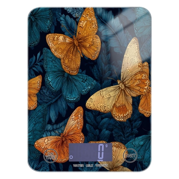 High Precision Digital Kitchen Scale Tempered Glass Food Scale Multifunction Scale Small Kitchen Appliances Teal and Orange Butterflies