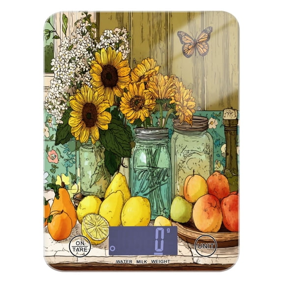 High Precision Digital Kitchen Scale Tempered Glass Food Scale Multifunction Scale Small Kitchen Appliances Vase and Fruit Pattern