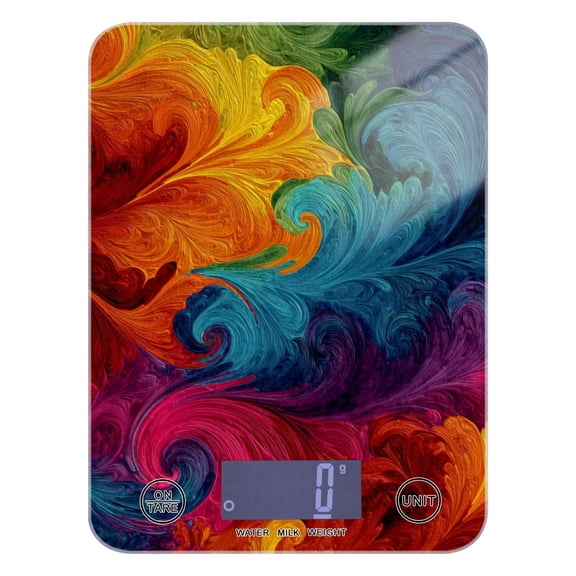 High Precision Digital Kitchen Scale Tempered Glass Food Scale Multifunction Scale Small Kitchen Appliances Vibrant Colorful Tie-dye Pattern