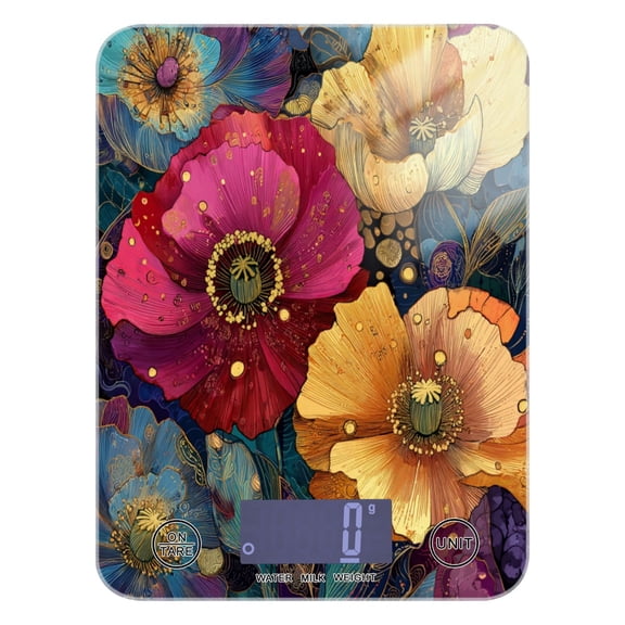 High Precision Digital Kitchen Scale Tempered Glass Food Scale Multifunction Scale Small Kitchen Appliances Vibrant and Intricate Flowers