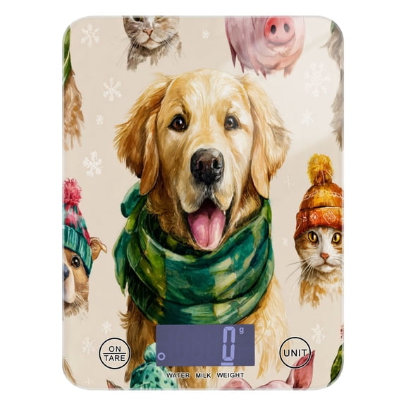 High Precision Digital Kitchen Scale Tempered Glass Food Scale Multifunction Scale Small Kitchen Appliances Watercolor Animals Pattern
