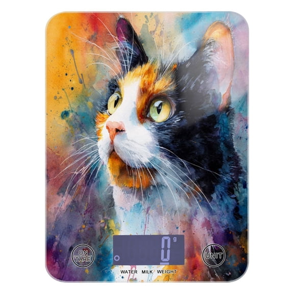 High Precision Digital Kitchen Scale Tempered Glass Food Scale Multifunction Scale Small Kitchen Appliances Watercolor Calico Cat