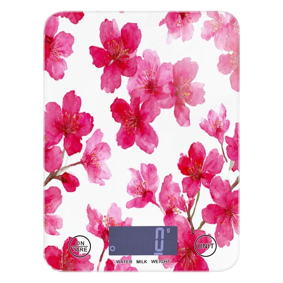 High Precision Digital Kitchen Scale Tempered Glass Food Scale Multifunction Scale Small Kitchen Appliances Watercolor Cherry Blossom