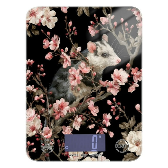 High Precision Digital Kitchen Scale Tempered Glass Food Scale Multifunction Scale Small Kitchen Appliances Watercolor Opossum Pattern