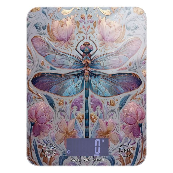 High Precision Digital Kitchen Scale Tempered Glass Food Scale Multifunction Scale Small Kitchen Appliances Watercolor Ornate Dragonfly