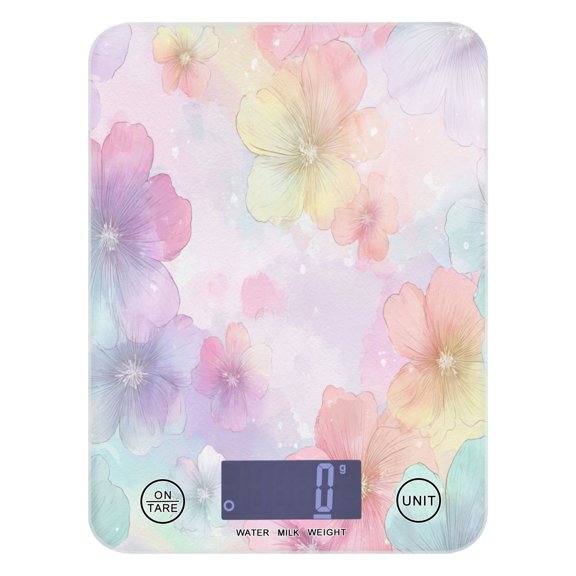 High Precision Digital Kitchen Scale Tempered Glass Food Scale Multifunction Scale Small Kitchen Appliances Watercolor Pastel Rainbow Flowers
