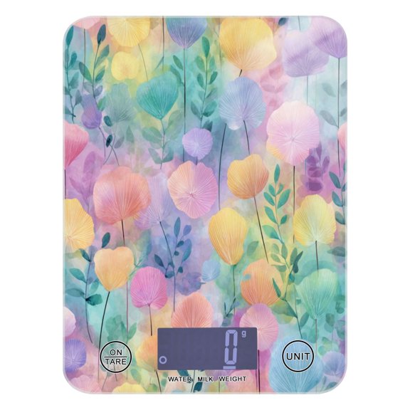 High Precision Digital Kitchen Scale Tempered Glass Food Scale Multifunction Scale Small Kitchen Appliances Watercolor Rainbow Flowers