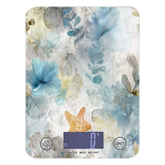 High Precision Digital Kitchen Scale Tempered Glass Food Scale Multifunction Scale Small Kitchen Appliances Watercolor Sea Creatures