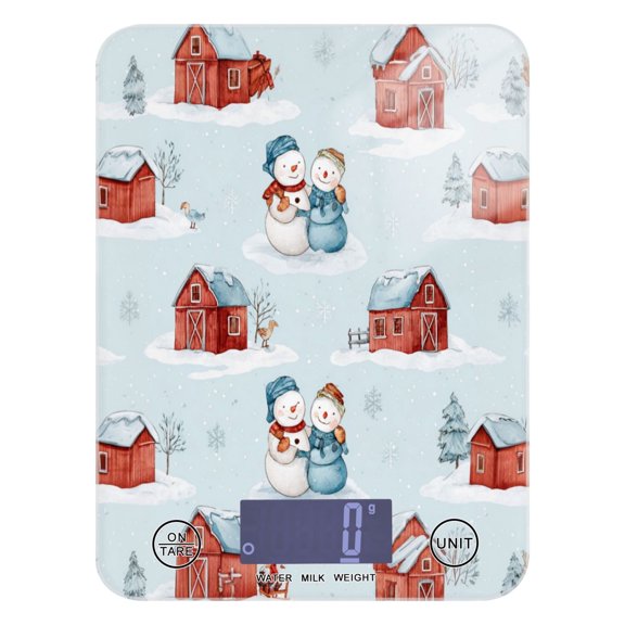 High Precision Digital Kitchen Scale Tempered Glass Food Scale Multifunction Scale Small Kitchen Appliances Watercolor Snowman and Red Barn