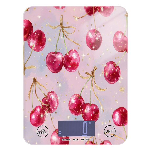 High Precision Digital Kitchen Scale Tempered Glass Food Scale Multifunction Scale Small Kitchen Appliances Watercolor Sparkling Cherries