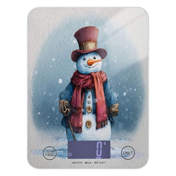 High Precision Digital Kitchen Scale Tempered Glass Food Scale Multifunction Scale Small Kitchen Appliances Watercolor-style Snowman Pattern