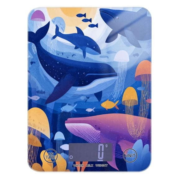 High Precision Digital Kitchen Scale Tempered Glass Food Scale Multifunction Scale Small Kitchen Appliances Whales and Dolphins Pattern