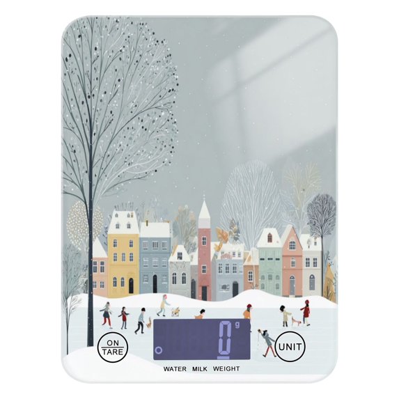 High Precision Digital Kitchen Scale Tempered Glass Food Scale Multifunction Scale Small Kitchen Appliances Winter Wonderland with Small Town